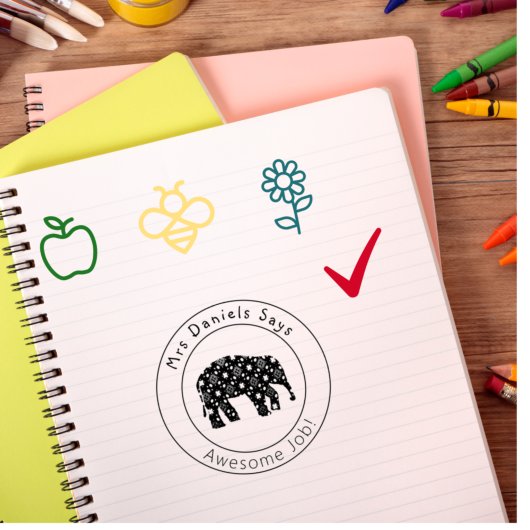 Cute Elephant Personalised Teachers Well Done ラバースタンプ