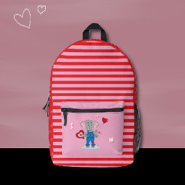 Cute Elephant Pink and Red Kid Monogram Backpack  プリントバックパック