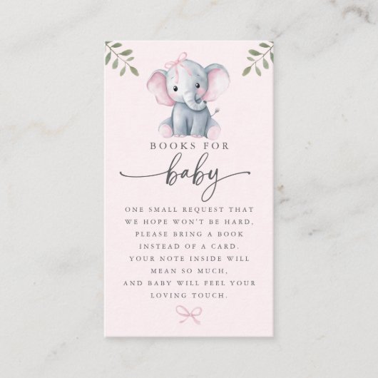 Cute Elephant Pink Books for Baby Card 名刺 (正面)