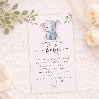 Cute Elephant Pink Books for Baby Card 名刺