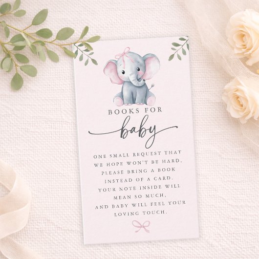Cute Elephant Pink Books for Baby Card 名刺