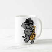 Cute Elephant Playing Saxophone Elephants Musician コーヒーマグカップ (正面右)