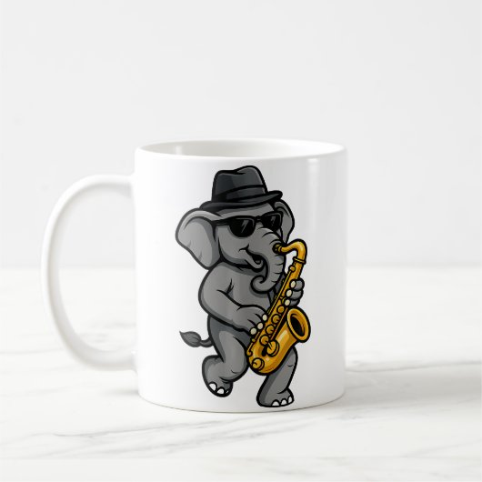 Cute Elephant Playing Saxophone Elephants Musician コーヒーマグカップ (左)