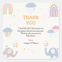 Cute Elephant Rainbow Girls Baby Shower Thank You 
