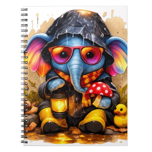 Cute Elephant Raincoat Kawaii Notebook ノートブック (正面)