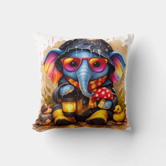 Cute Elephant Rainy Day Pillow Kawaii Animal Nurse クッション (正面)
