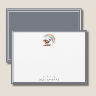 Cute Elephant Slate Gray Chic Nursery Note Card ノートカード