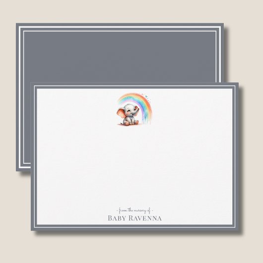 Cute Elephant Slate Gray Chic Nursery Note Card ノートカード