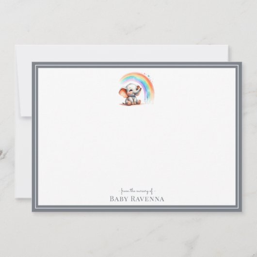 Cute Elephant Slate Gray Chic Nursery Note Card ノートカード (正面)