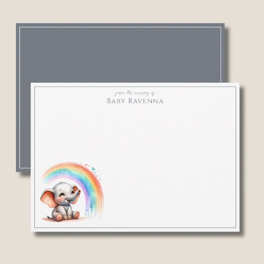 Cute Elephant Slate Gray Chic Nursery Thank You  ノートカード