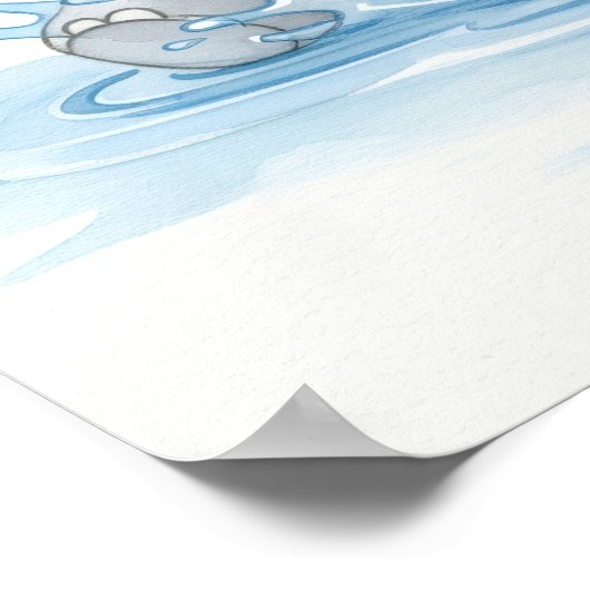 Cute Elephant Splashing in Water ポスター (角)