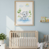 Cute Elephant Splashing in Water ポスター