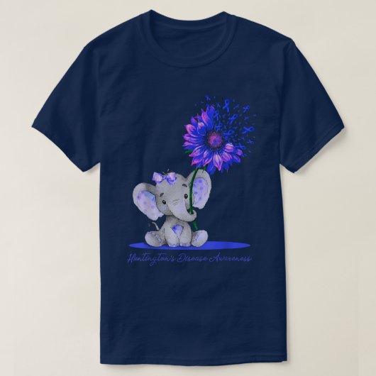 Cute Elephant Sunflower Huntingtons Disease Awaren Tシャツ (デザイン正面)