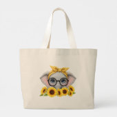 Cute Elephant Sunflower Tote Bag ラージトートバッグ (裏面)