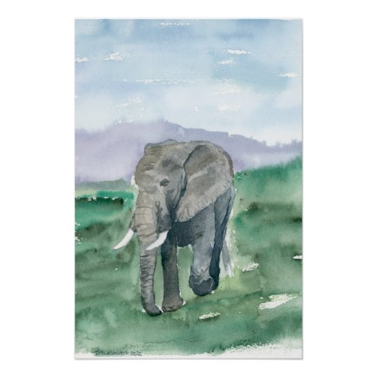 Cute Elephant Watercolor ポスター (正面)