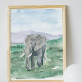 Cute Elephant Watercolor ポスター