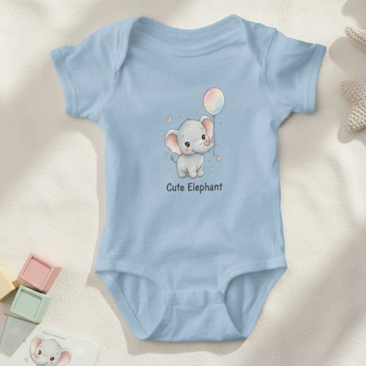 Cute Elephant Watercolor Balloon Baby Bodysuit ベビーボディスーツ