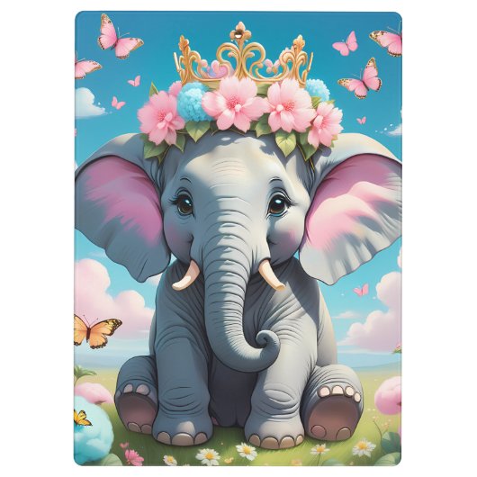 Cute Elephant with a flower crown クリップボード (裏面)