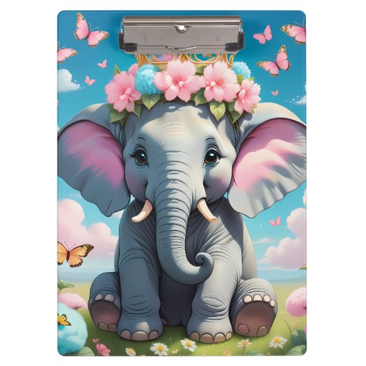 Cute Elephant with a flower crown クリップボード (正面)
