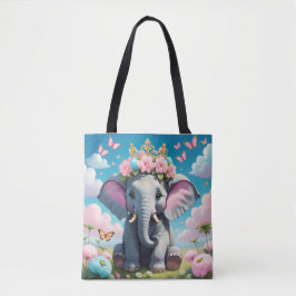 Cute Elephant with a flower crown トートバッグ