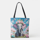 Cute Elephant with a flower crown トートバッグ (裏面)