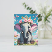Cute Elephant with a flower crown ポストカード (スタンド正面)