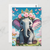 Cute Elephant with a flower crown ポストカード (正面/裏面)