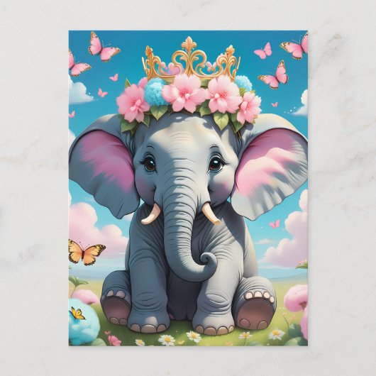 Cute Elephant with a flower crown ポストカード (正面)