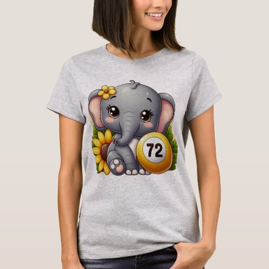 Cute elephant with a number 72 bingo ball tシャツ (正面)