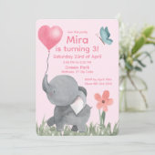 Cute Elephant with Ballon Birthday Party 招待状 (スタンド正面)