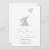 Cute Elephant with Balloon Baby Shower 招待状 (正面/裏面)
