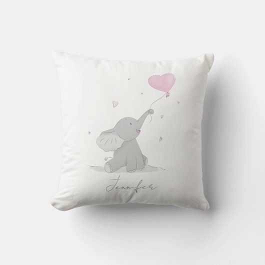 Cute Elephant with Balloon Name クッション (正面)
