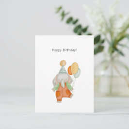 Cute Elephant With Balloons Happy Birthday Card ポストカード