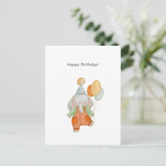 Cute Elephant With Balloons Happy Birthday Card ポストカード (スタンド正面)