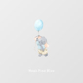 Cute Elephant With Blue Balloon Name Sticker ウィンドウサイン (シート)