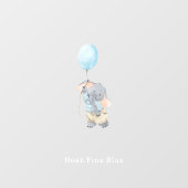 Cute Elephant With Blue Balloon Name Sticker ウィンドウサイン (シート)