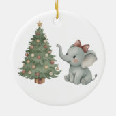 Cute Elephant with Christmas Tree Ornament セラミックオーナメント (裏面)