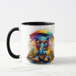 Cute Elephant with Rainbow Umbrella Coffee Mug マグカップ