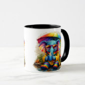 Cute Elephant with Rainbow Umbrella Coffee Mug マグカップ (正面右)