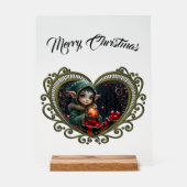 Cute Elf Child in Green Hooded Coat  アクリルサイン (正面)