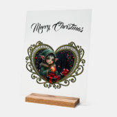 Cute Elf Child in Green Hooded Coat  アクリルサイン (傾斜)