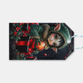 Cute Elf Child in Green Hooded Coat  ギフトタグ (正面(横))