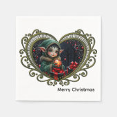 Cute Elf Child in Green Hooded Coat  スタンダードカクテルナプキン (正面)