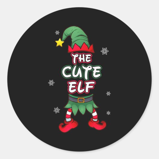 Cute Elf Christmas Pajamas Pjs Matching Family Gro ラウンドシール (正面)