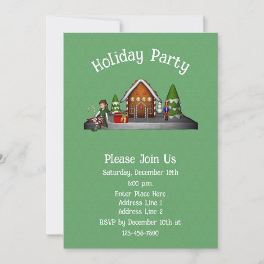 Cute Elf Gingerbread House Christmas Holiday  招待状 (正面)