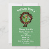 Cute Elf On Poinsettia Wreath Christmas Holiday  招待状 (正面)