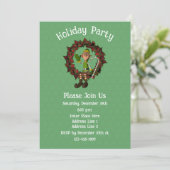 Cute Elf On Poinsettia Wreath Christmas Holiday  招待状 (スタンド正面)