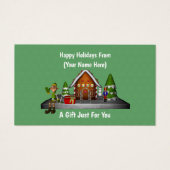 Cute Elf Scene Christmas Holiday Gift Card Tag (正面)