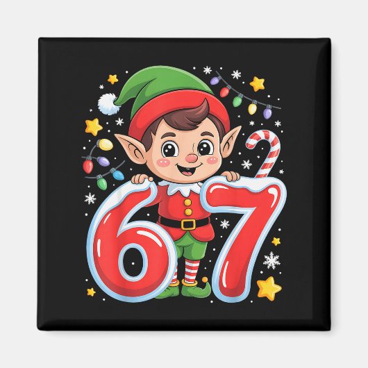 Cute Elf Six Seven 6 7 Meme Funny Christmas Costum マグネット (正面)