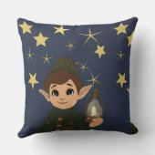 Cute Elf Watcher Square Throw Pillow Starry Night クッション (裏面)